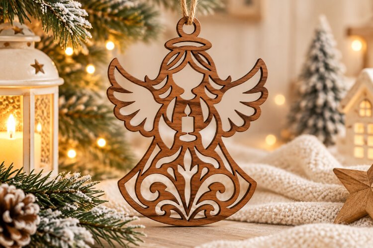 Candle Angel Christmas Ornament SVG Laser Cut File example image 1