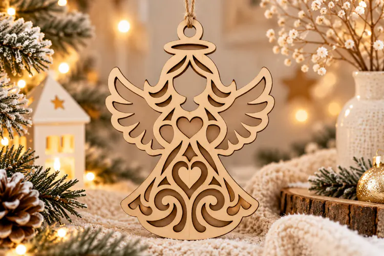 Heart Angel Christmas Ornament SVG Laser Cut File