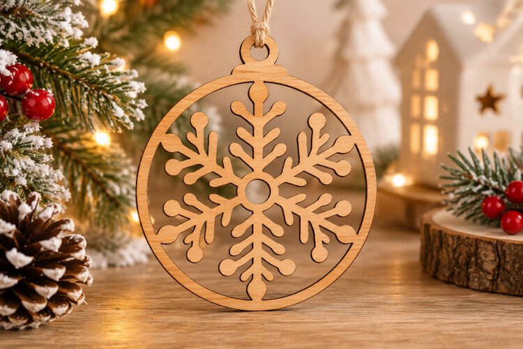 Snowflake Christmas Ornament SVG Laser Cut File example image 1
