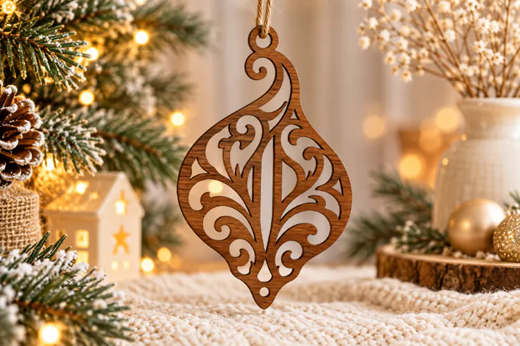 Ornate Teardrop Christmas Ornament SVG Laser Cut File