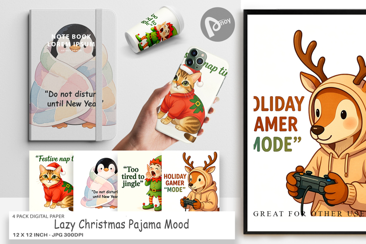 Digital Paper Lazy Christmas Pajama Mood Quotes