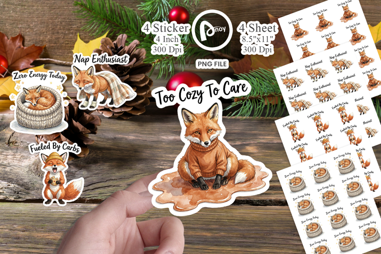 Lazy Fox Cozy Hygge Watercolor Sticker