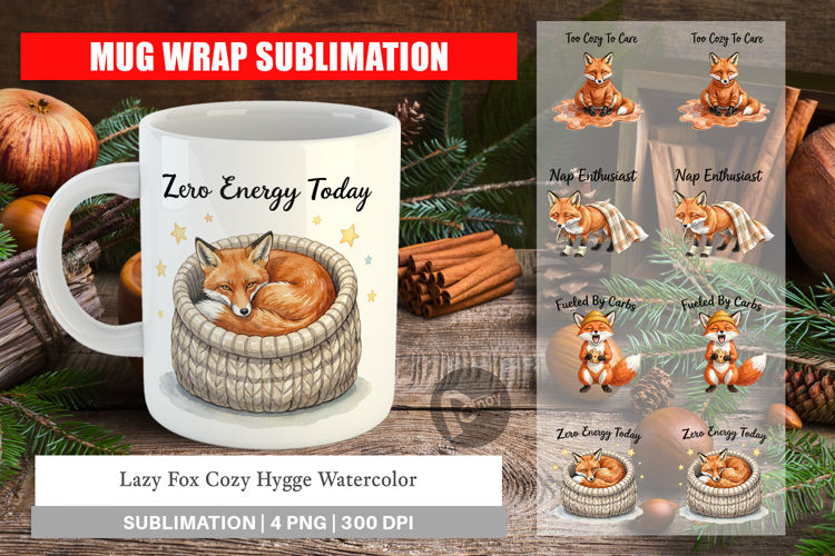 Lazy Fox Cozy Hygge Watercolor Mug Wrap