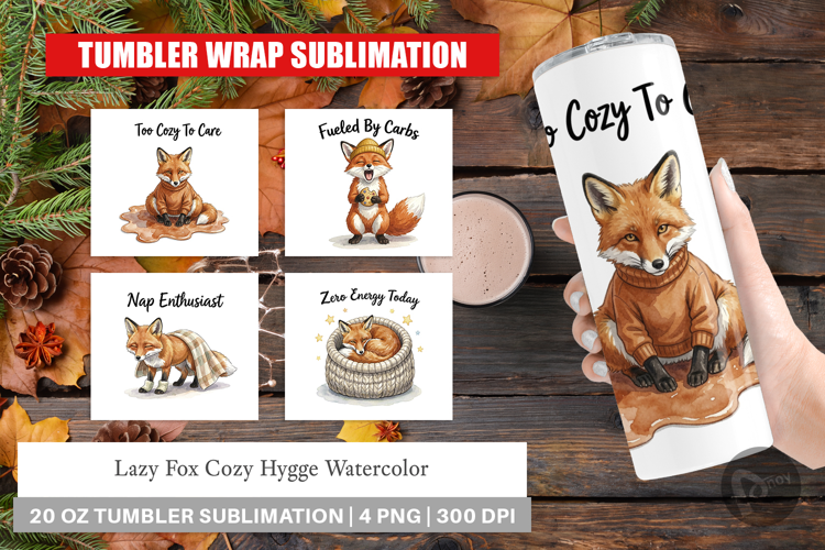 Lazy Fox Cozy Hygge Watercolor Tumbler