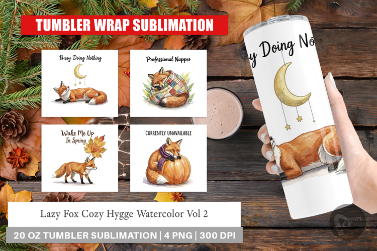 Lazy Fox Cozy Hygge Watercolor Tumbler