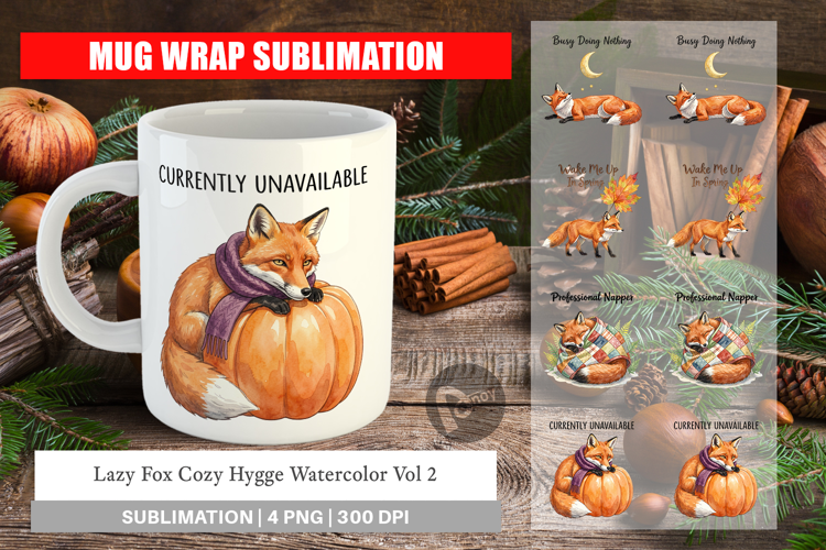 Lazy Fox Cozy Hygge Watercolor Mug Wrap