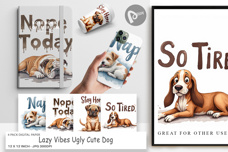 Lazy Vibes Dog Quotes Digital Paper
