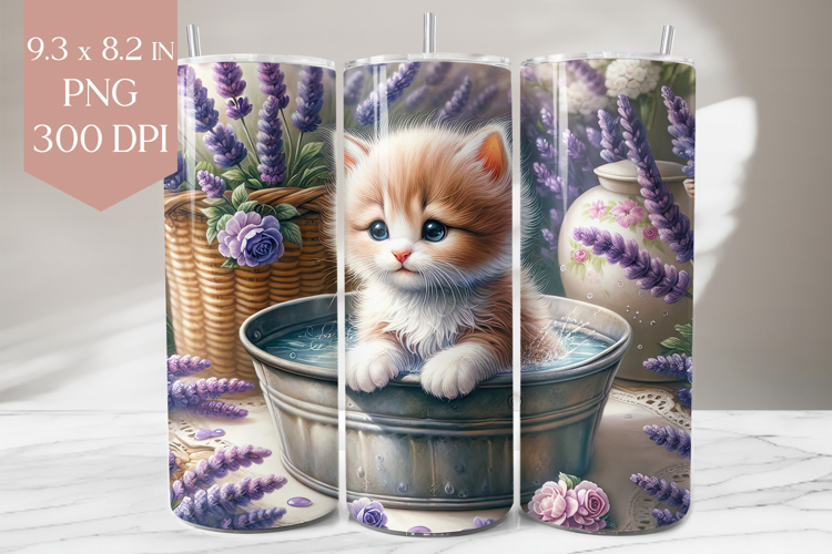 Cute Kitten in Lavender Bath Tumbler Wrap