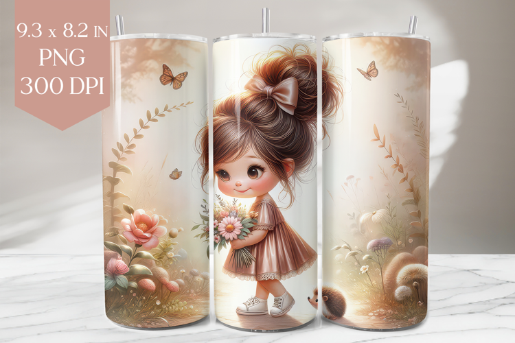 Cute Girl with Flowers & Hedgehog Tumbler Wrap