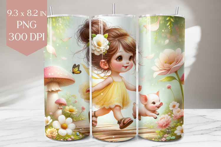 Spring Girl and Piglet Tumbler Wrap PNG