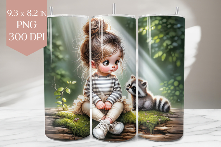 Girl   Baby Raccoon Forest Tumbler Wrap