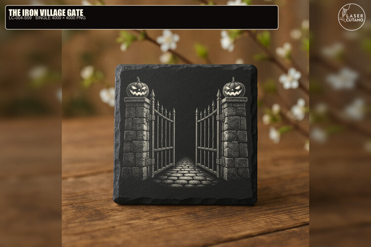 Iron Village Gate Halloween PNG | Laser Engraving example image 1