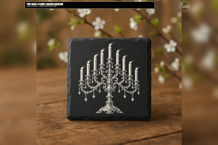 Nine Flame Candelabrum Gothic Engraving PNG
