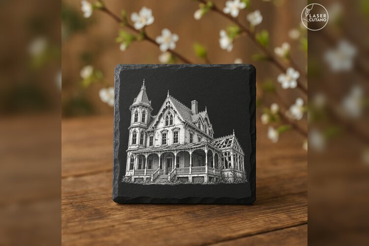 The Widow-Peak Manor Haunted House Laser Engraving PNG example image 1