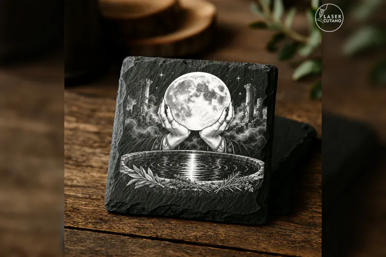 Moonkeeper's Offering Gothic Celestial Laser Engraving PNG