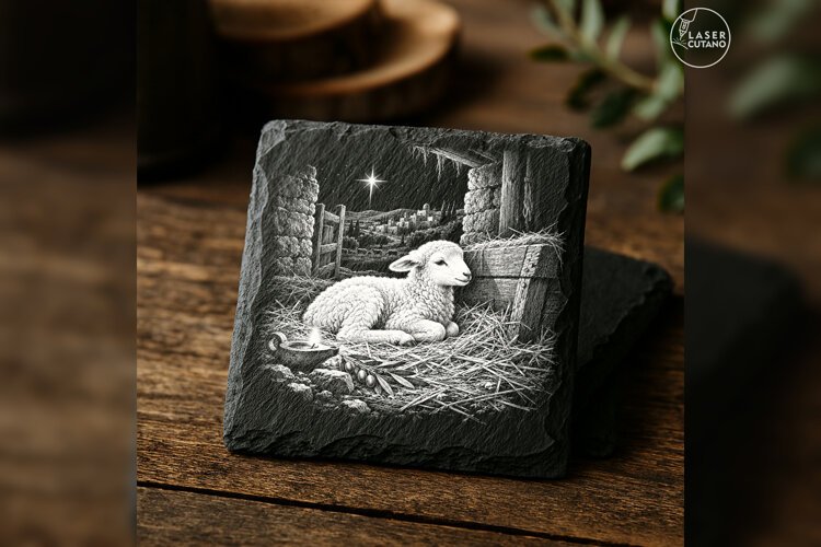 Lamb Beside Manger Laser Engraving PNG example image 1