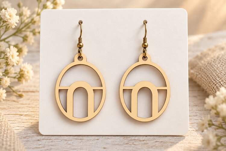 Oval Arch Minimalist Wooden Earrings Laser Cut SVG, Geometri example image 1