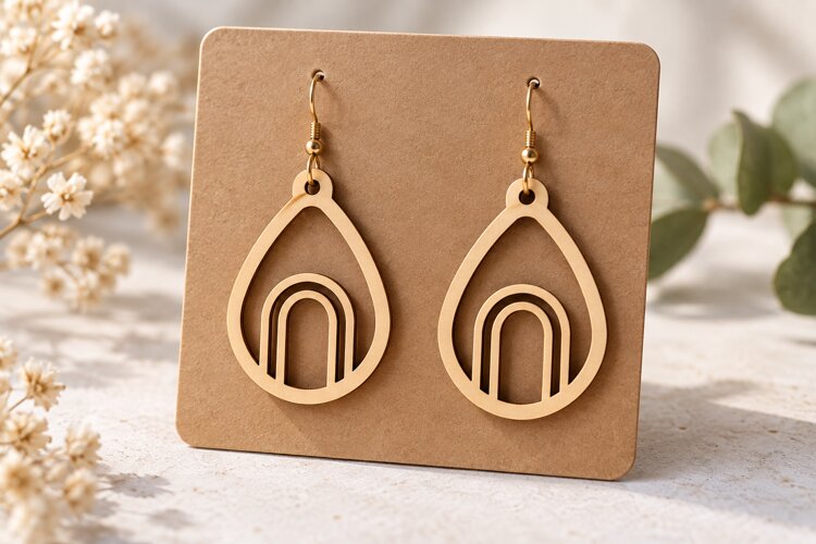 Teardrop Arch Minimalist Wooden Earrings Laser Cut SVG, Geom example image 1
