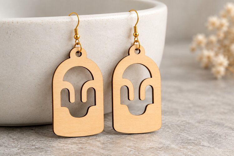 Arch Minimalist Wooden Earrings Laser Cut SVG, Geometric example image 1