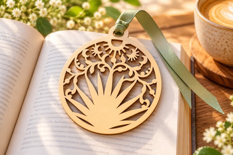 Round Sun Rays Landscape Wooden Bookmark Laser Cut SVG, Scen example image 1