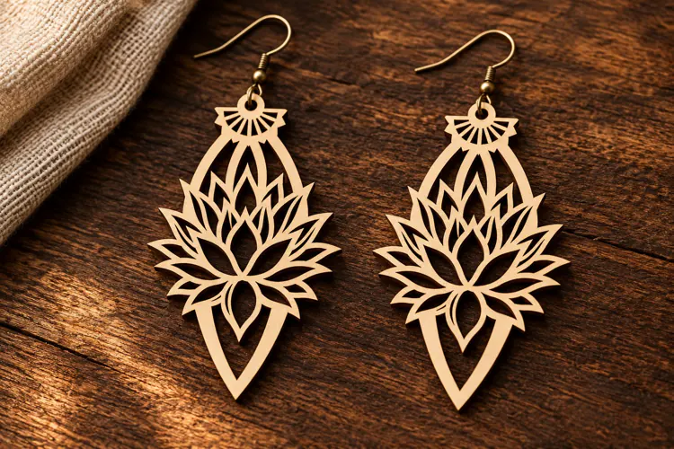 Teardrop Lotus Floral Wooden Earrings Laser Cut SVG, Botanic