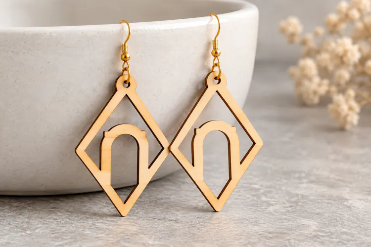 Diamond Minimalist Wooden Earrings Laser Cut SVG, Geometric