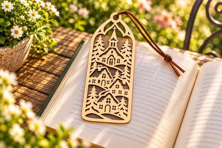 Arch Nature Forest Village Bookmark Laser Cut SVG, Botanical example image 1