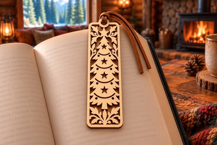 Rectangle Christmas Tree Winter Bookmark Laser Cut SVG example image 1