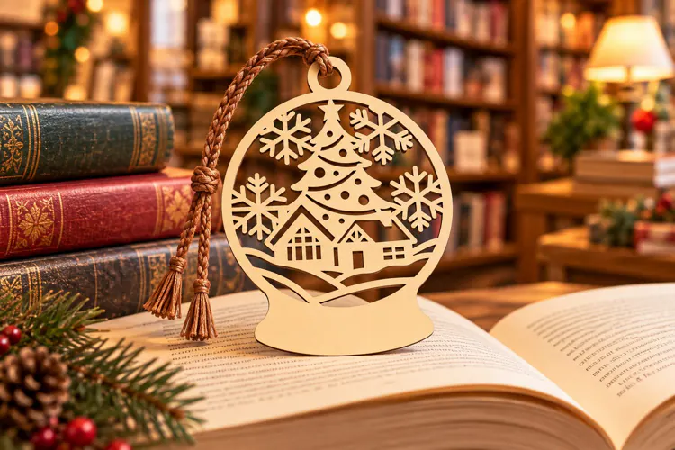 Round Christmas Snow Globe Winter Bookmark Laser Cut SVG