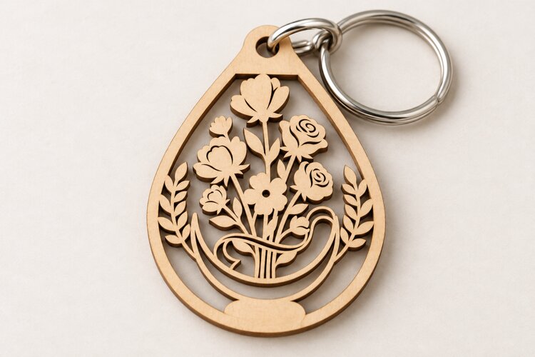 Floral Tree Teardrop Keychain Laser Cut SVG PNG Design example image 1