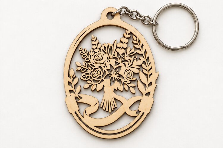 Botanical Tree Keychain Laser Cut SVG PNG Design, Wooden example image 1