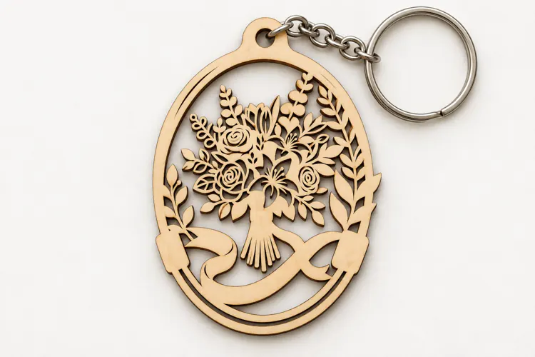 Botanical Tree Keychain Laser Cut SVG PNG Design, Wooden