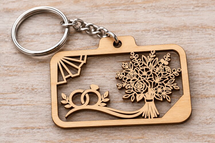 Floral Tree Keychain Laser Cut SVG PNG Design, Wooden Keycha example image 1