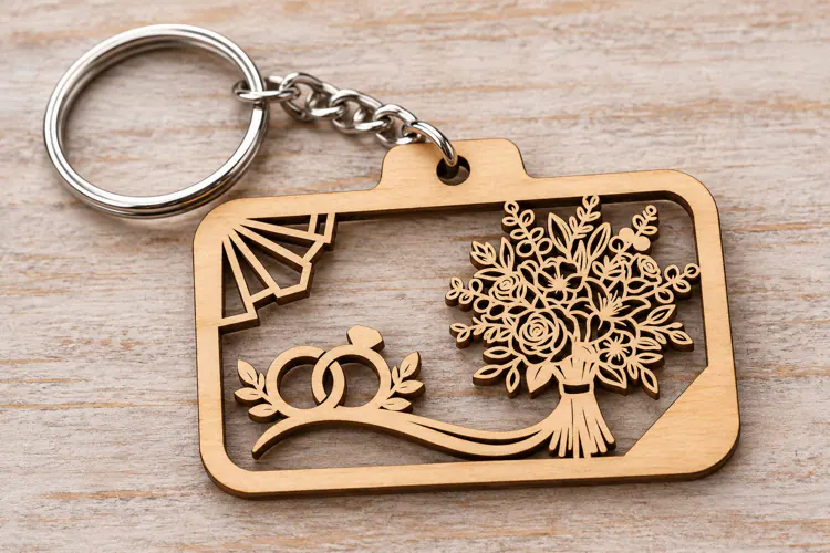 Floral Tree Keychain Laser Cut SVG PNG Design, Wooden Keycha