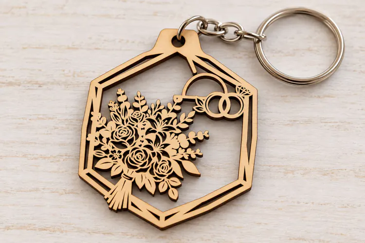 Floral Tree Keychain Laser Cut SVG PNG Design, Wooden Keycha