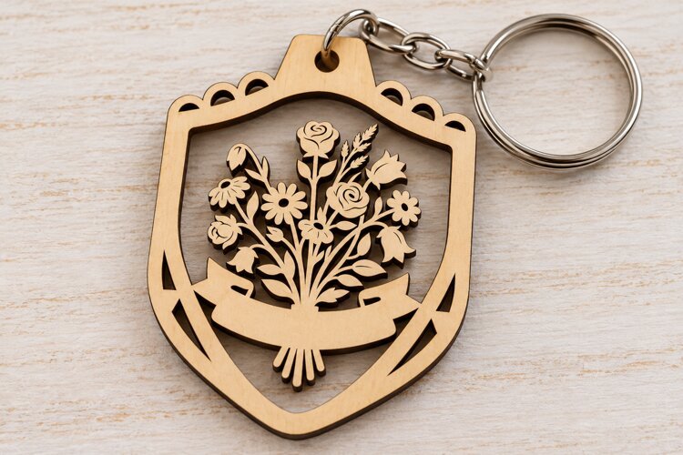 Shield Tree Keychain Laser Cut SVG PNG Design, Wooden Keycha example image 1