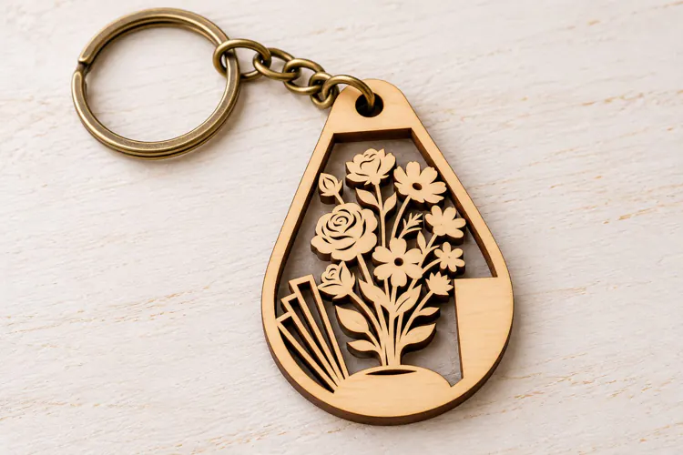 Floral Tree Keychain Laser Cut SVG PNG Design, Wooden Keycha
