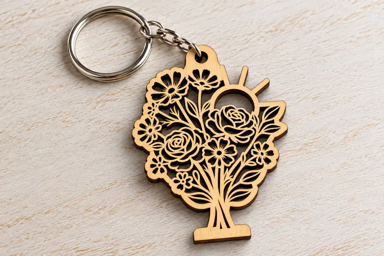 Botanical Tree Keychain Laser Cut SVG PNG Design, Wooden Key