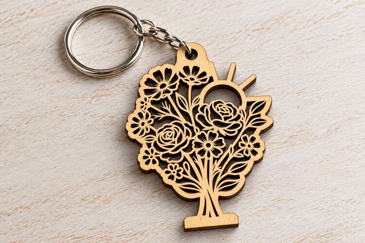 Tree and Star Keychain Laser Cut SVG PNG Design, Wooden Keyc example image 1