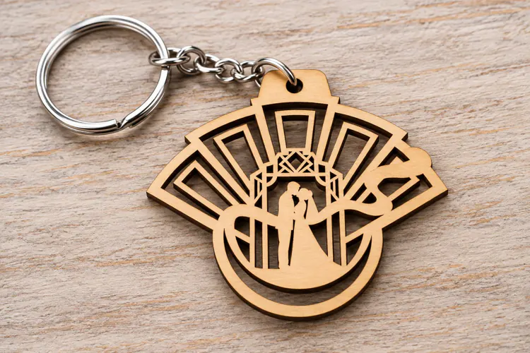 Wedding Couple Fan Keychain Laser Cut SVG PNG Design, Wooden