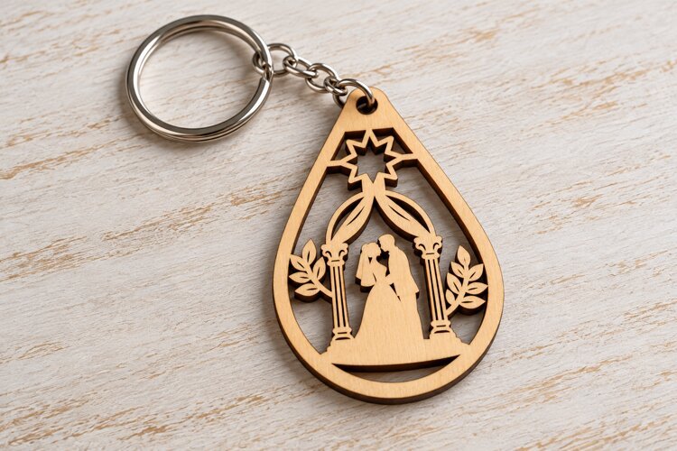 Wedding Couple Keychain Laser Cut SVG PNG Design, Wooden example image 1