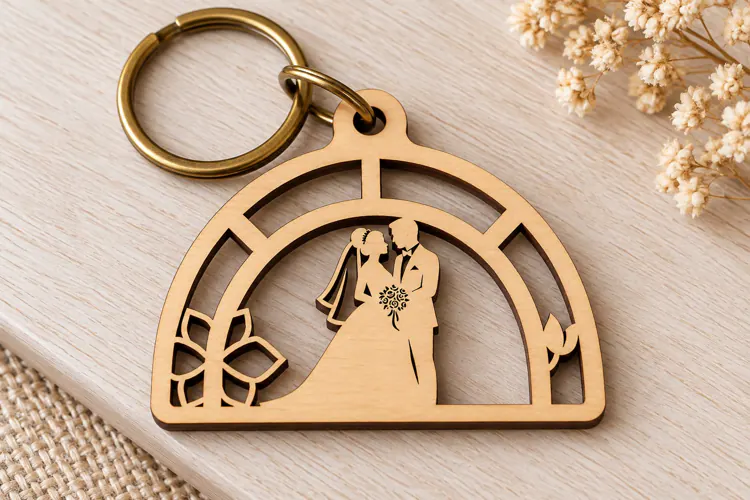 Half Circle Wedding Couple Keychain Laser Cut SVG PNG Design