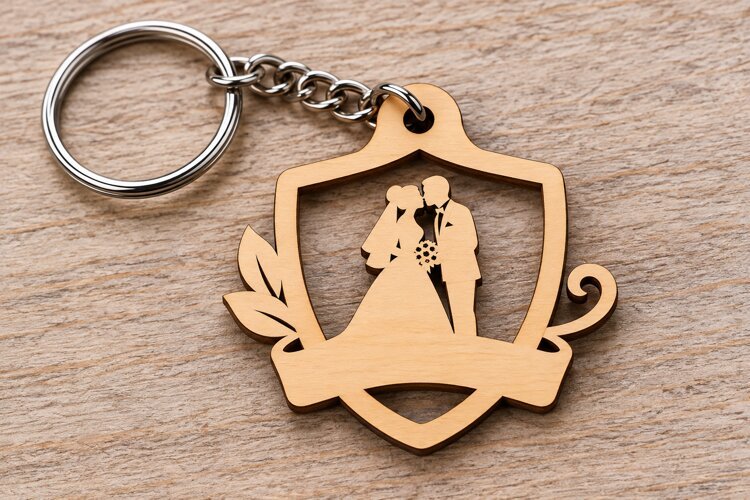 Wedding Couple Keychain Laser Cut SVG PNG Design, Wooden example image 1