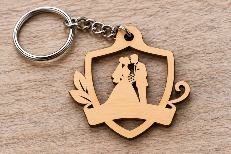 Wedding Couple Keychain Laser Cut SVG PNG Design, Wooden