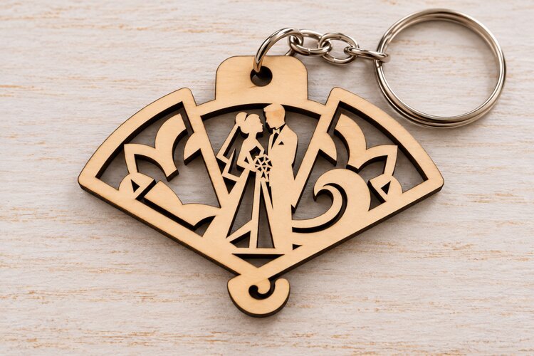 Wedding Couple Keychain Laser Cut SVG PNG Design, Wooden example image 1