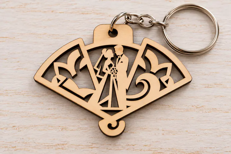 Wedding Couple Keychain Laser Cut SVG PNG Design, Wooden