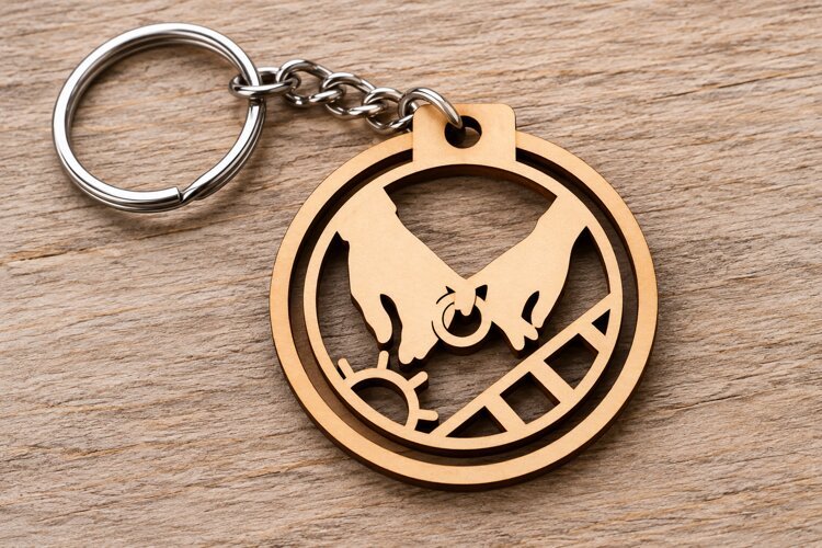 Graduation Round Lattice Keychain Laser Cut SVG PNG Design example image 1