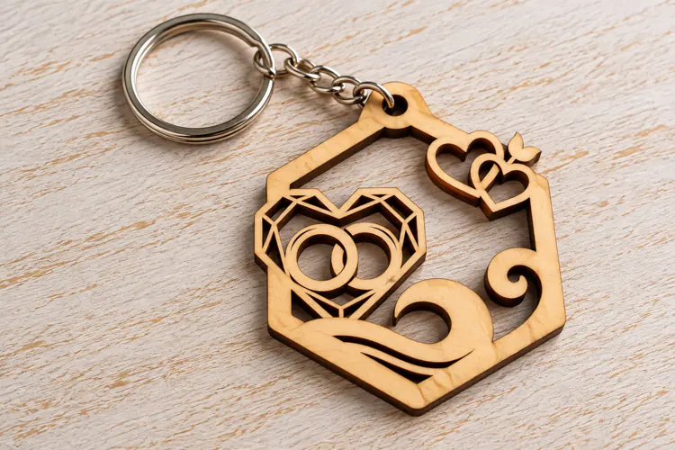 Ring Hexagon Keychain Laser Cut SVG PNG Design, Wooden