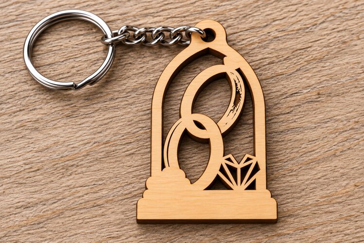 Wedding Rings Arch Keychain Laser Cut SVG PNG Design, Wooden example image 1