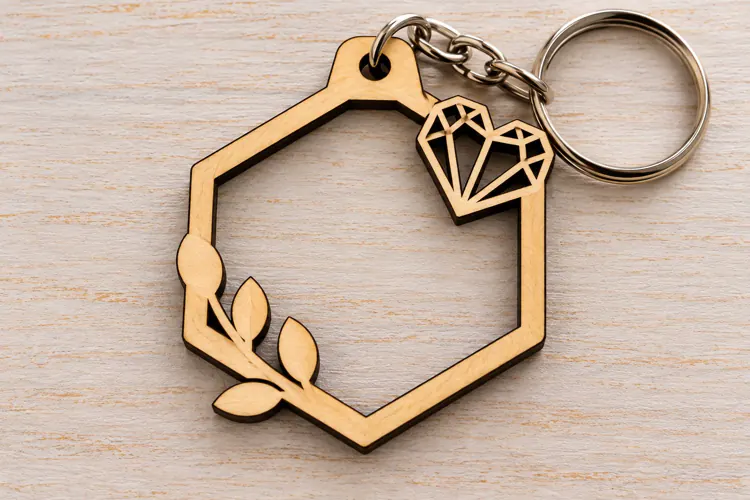 Floral Hexagon Keychain Laser Cut SVG PNG Design, Wooden